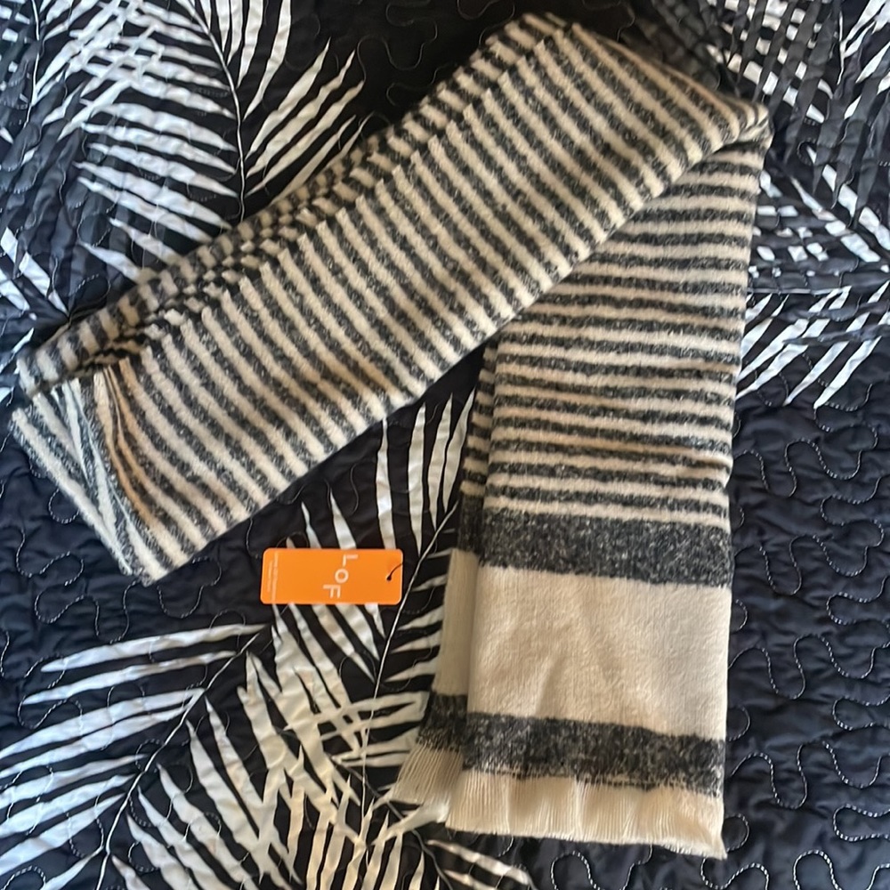 Charcoal Gray and Tan/Cream Striped Scarf
